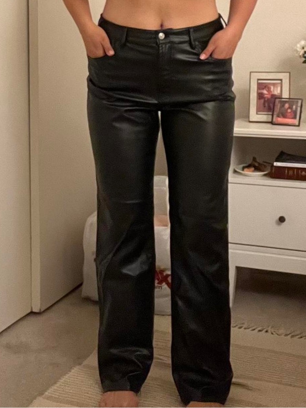 H&M Black Faux Leather Wide-Leg Pants